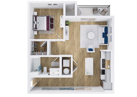 Floor plan for 1 bed, 1 bath, 741 sqft